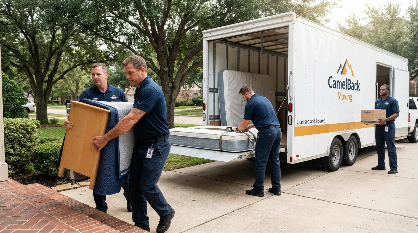 Crew loading residential truck for cross-state move from Camden, NC